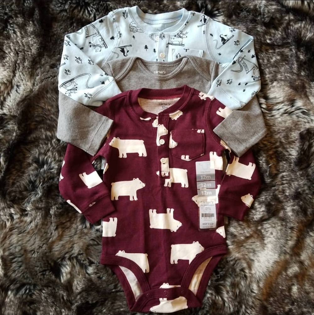 3x Carter's Long Sleeve Bodysuits (Sold As Set)